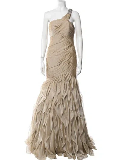 Pre-owned Jovani One-shoulder Long Dress In Neutrals