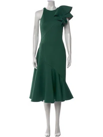 Pre-owned Jovani One-shoulder Midi Length Dress In Green