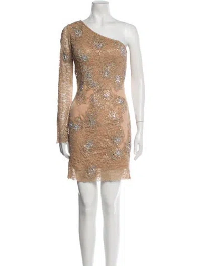 Pre-owned Jovani One-shoulder Mini Dress In Neutral