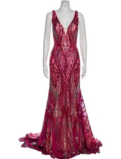 Pre-owned Jovani Paisley Print Long Dress In Pink