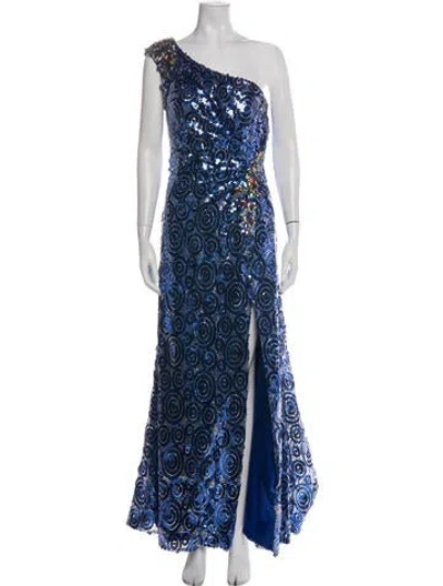 Pre-owned Jovani Patterned Long Dress In Blue