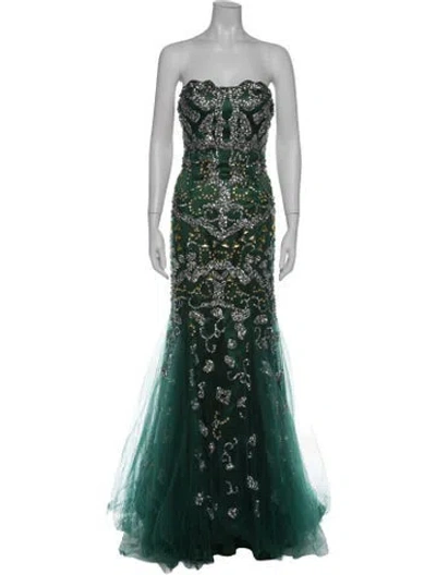 Pre-owned Jovani Patterned Long Dress In Green