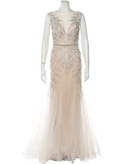 Pre-owned Jovani Patterned Long Dress In Neutral