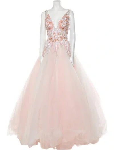 Pre-owned Jovani Patterned Long Dress In Pink
