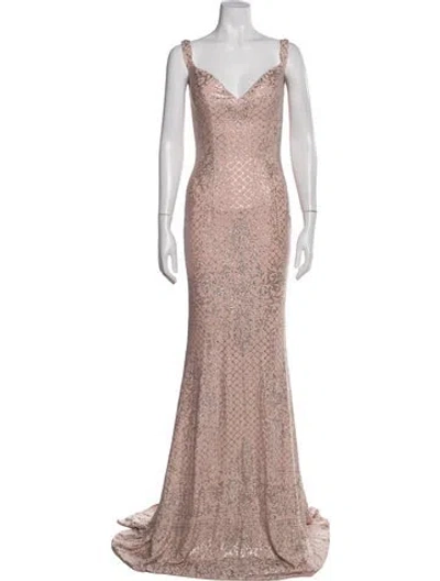 Pre-owned Jovani Patterned Long Dress In Pink