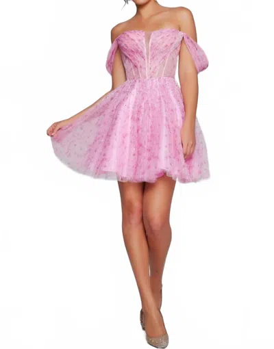 Jovani Off The Shoulder Corset Bodice Dress In Pink