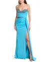 Jovani Pleated Crystal Gown In Blue