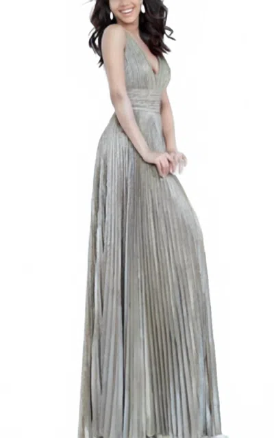 Jovani Pleated Glitter Dress In Silver In Gray