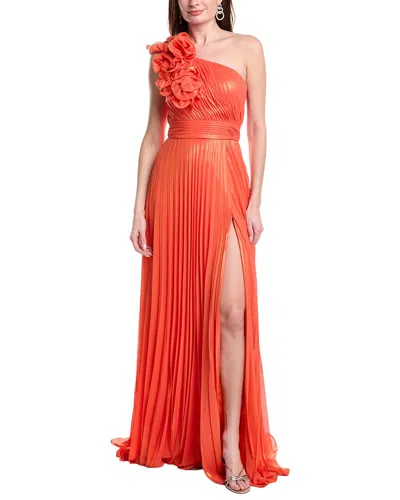 Jovani Pleated One-shoulder Gown In Orange