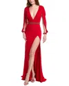Jovani Pleated Plunging Gown In Red