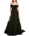 Jovani Pleated Tulle Gown In Black