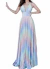 JOVANI PLEATED V-NECK GOWN IN MULTI