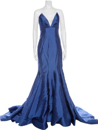 Pre-owned Jovani Plunge Neckline Long Dress In Blue