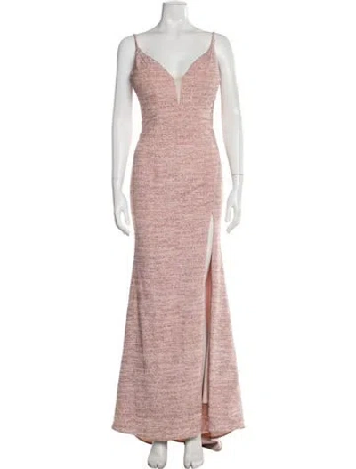 Pre-owned Jovani Plunge Neckline Long Dress In Pink