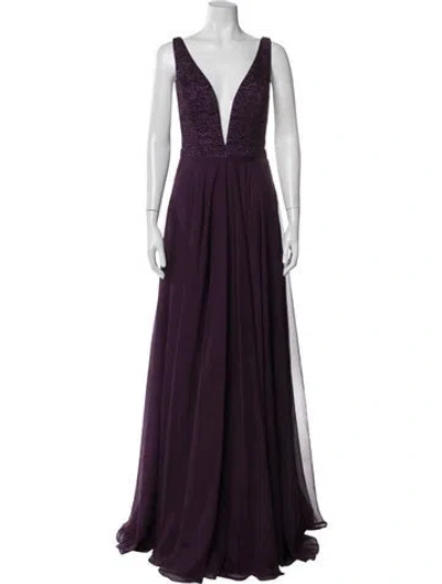 Pre-owned Jovani Plunge Neckline Long Dress In Purple