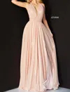 Jovani Plunging Halter Cascading Panel Gown In Blush In Gold