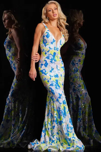 Jovani 26130 Sleeveless Sequins Prom Dress In Multi