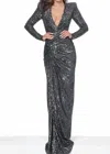 Jovani Plunging V Neck Full Sequins Evening Dress In Black Multi In Multi