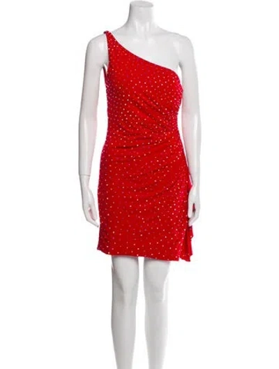 Pre-owned Jovani Polka Dot Print Mini Dress In Red