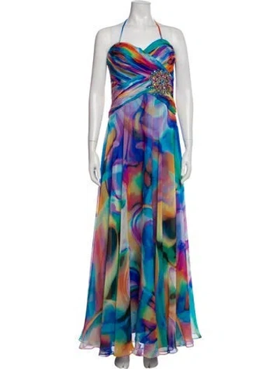 Pre-owned Jovani Printed Long Dress In Blue