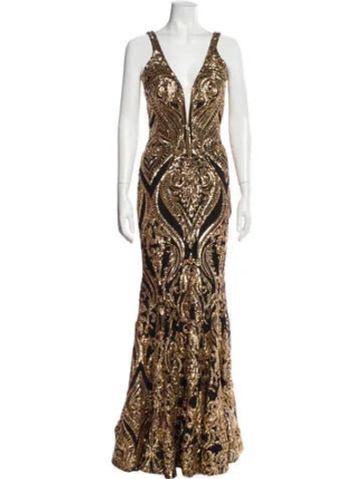 Pre-owned Jovani Printed Long Dress In Brown