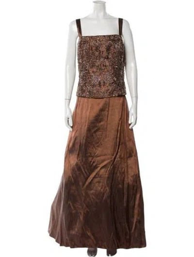 Pre-owned Jovani Printed Long Dress In Brown