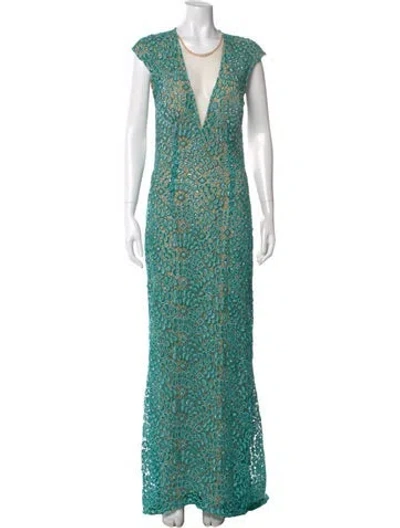 Pre-owned Jovani Printed Long Dress In Green