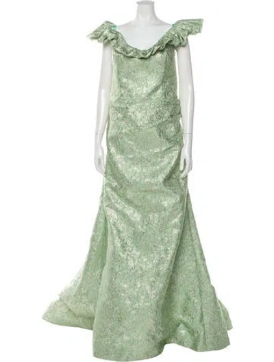 Pre-owned Jovani Printed Long Dress In Green