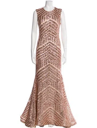 Pre-owned Jovani Printed Long Dress In Neutral