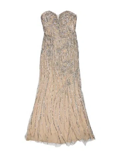 Pre-owned Jovani Printed Long Dress In Neutral