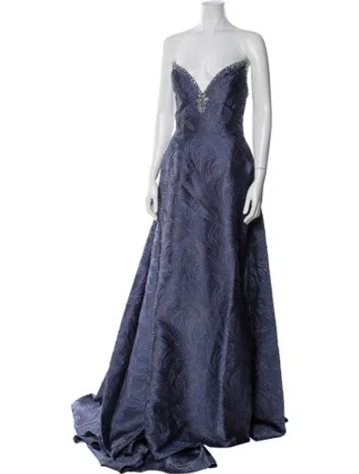 Pre-owned Jovani Printed Long Dress W/ Tags In Blue