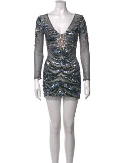 Pre-owned Jovani Printed Mini Dress In Grey