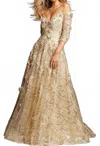 Jovani Quarter Sleeve Mother Of The Bride Gown In Champagne In Brown