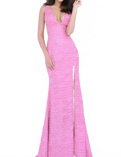 Jovani Royal V Neck Fitted Dress In Hot Pink