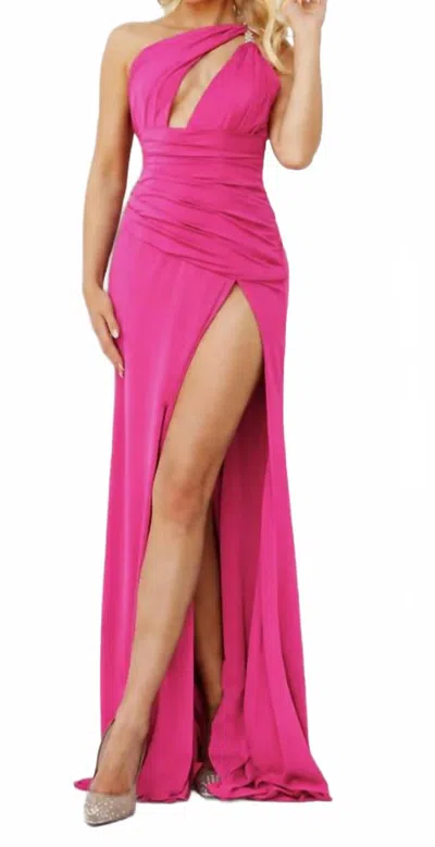 Jovani Ruched One Shoulder Formal Dress In Hot Pink