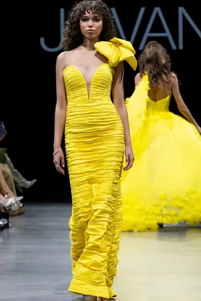 Jovani Ruched Plunging Neckline Gown In Multi