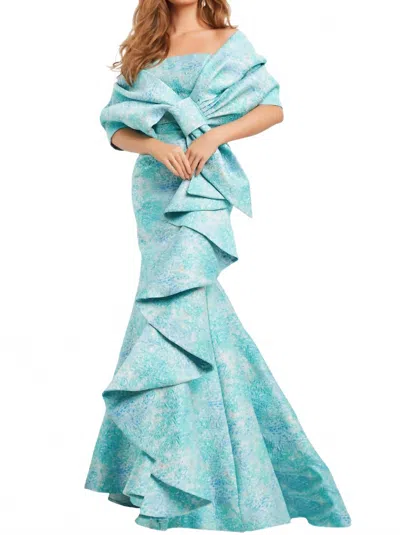 Jovani Ruffle Skirt Wrap Evening Gown In Blue Multi