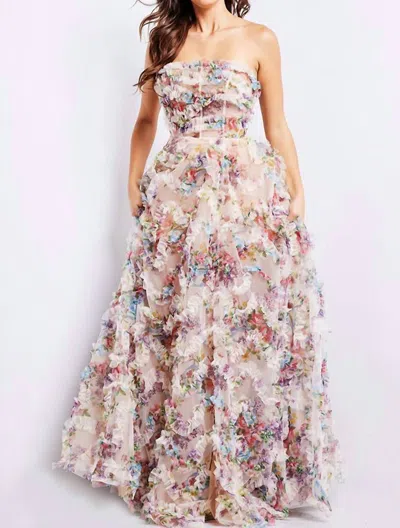 Jovani Ruffled Strapless Couture Gown In Multi