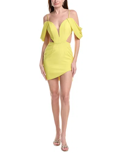 Jovani Satin Short Slit Dress In Yellow
