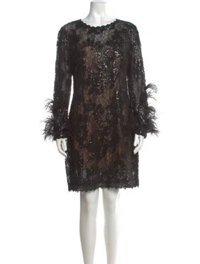 Pre-owned Jovani Scoop Neck Knee-length Dress In Black