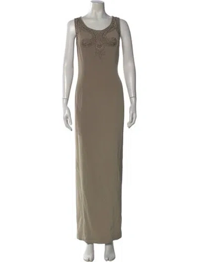 Pre-owned Jovani Scoop Neck Long Dress In Neutral