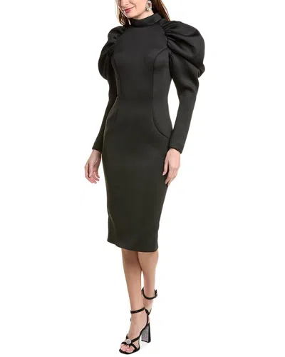 Jovani Scuba Puff Sleeve Cocktail Dress In Black