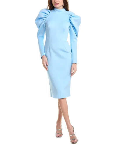 Jovani Scuba Puff Sleeve Cocktail Dress In Blue
