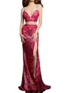 Jovani Sequin & 3d Floral Gown In Raspberry