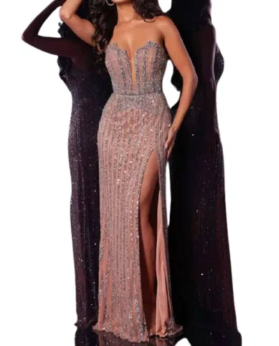 Jovani Sequin Corset Bodice Prom Dress In Taupe In Gray