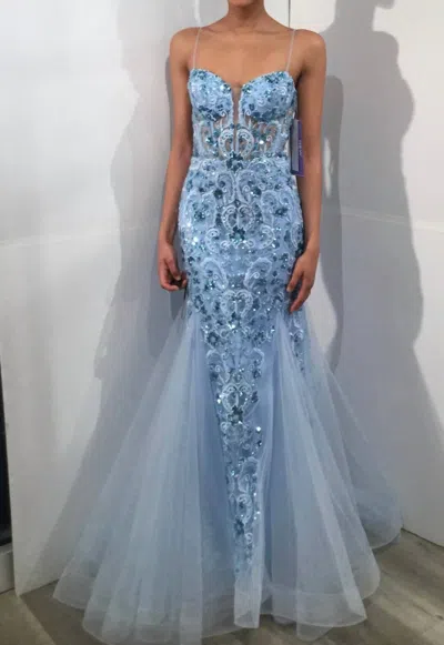 Jovani Sequin Corset Mermaid Gown In Light Blue