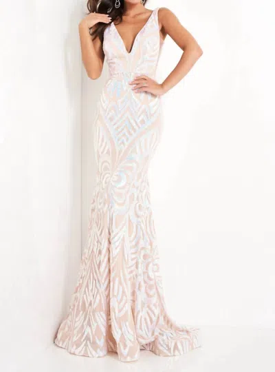 Jovani 02753 Prom Sleeveless Mermaid Long Dress In Neutral