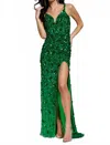 Jovani Sequin Embellished Gown With Plunging Neckline In Emerald