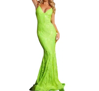 Jovani Sequin Embellished Spaghetti Strap Gown In Neon Green