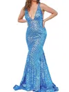 Jovani Sequin Embellished V-neck Dress In Lt. Blue In Multi